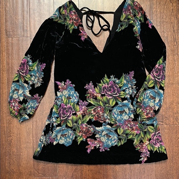 Free People Misha Burnout Black Velvet Mini Dress, Boho Witchy Floral, Size Sm - Picture 4 of 16